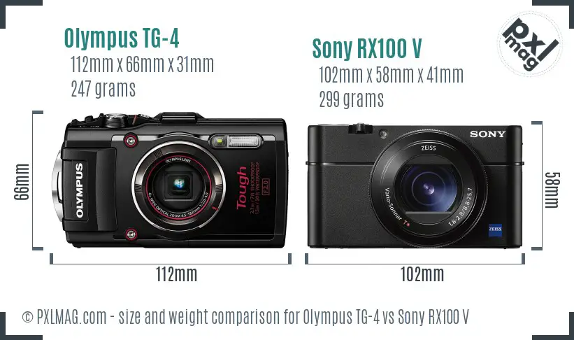 Olympus TG-4 vs Sony RX100 V size comparison