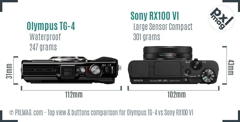Olympus TG-4 vs Sony RX100 VI top view buttons comparison