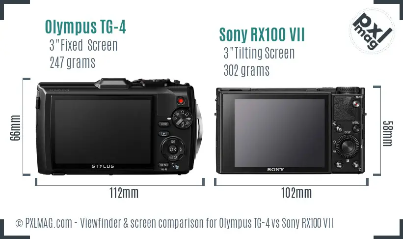 Olympus TG-4 vs Sony RX100 VII Screen and Viewfinder comparison