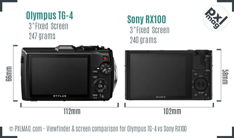 Olympus TG-4 vs Sony RX100 Screen and Viewfinder comparison