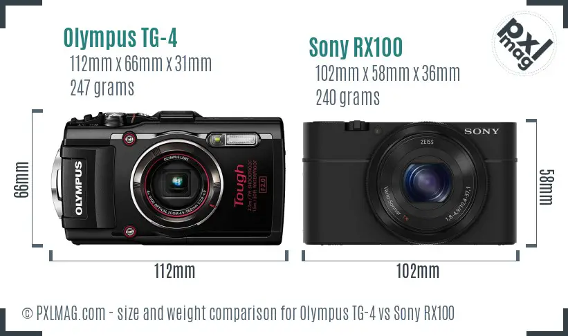 Olympus TG-4 vs Sony RX100 size comparison