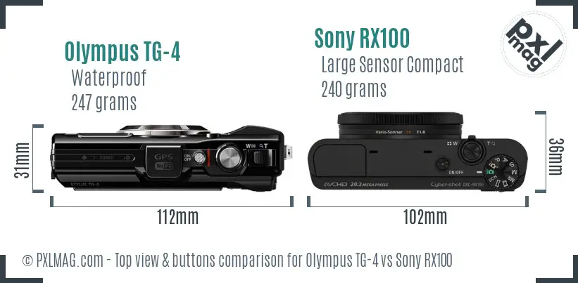 Olympus TG-4 vs Sony RX100 top view buttons comparison