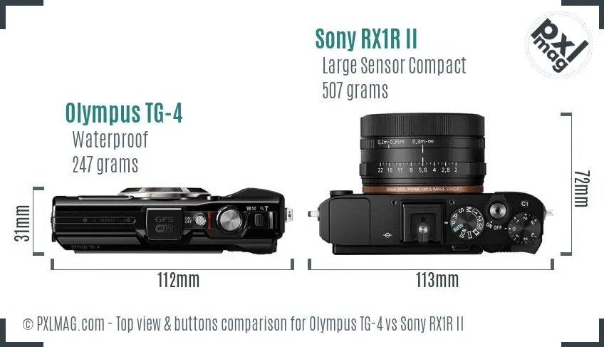 Olympus TG-4 vs Sony RX1R II top view buttons comparison
