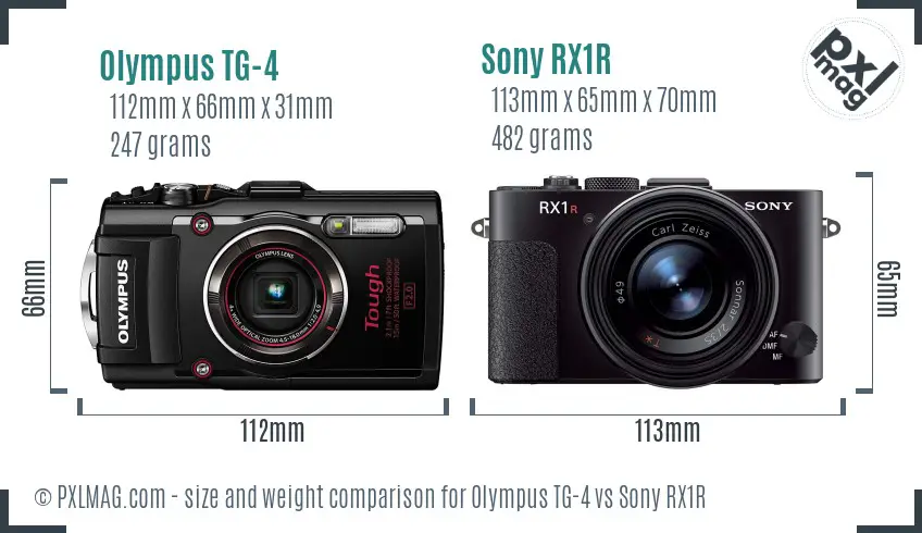 Olympus TG-4 vs Sony RX1R size comparison