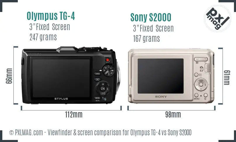 Olympus TG-4 vs Sony S2000 Screen and Viewfinder comparison