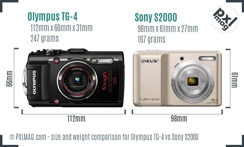 Olympus TG-4 vs Sony S2000 size comparison