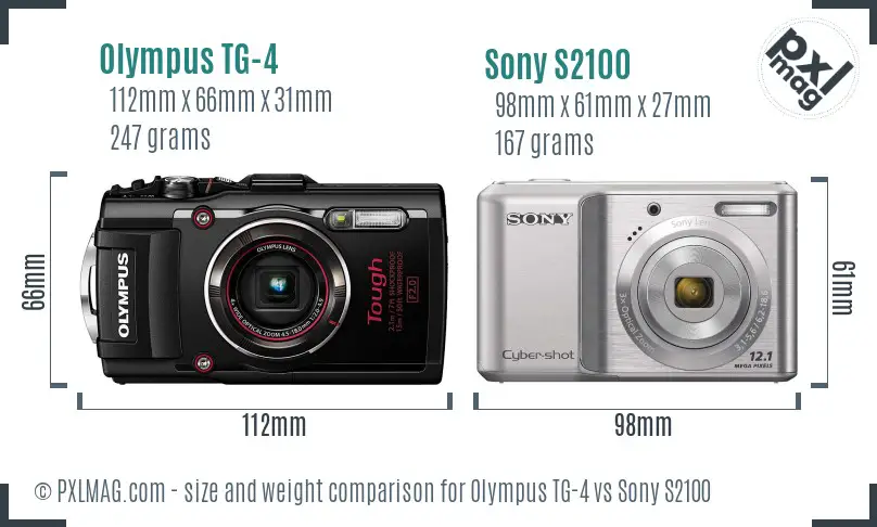 Olympus TG-4 vs Sony S2100 size comparison