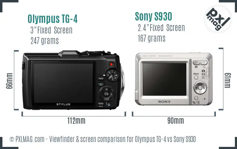 Olympus TG-4 vs Sony S930 Screen and Viewfinder comparison