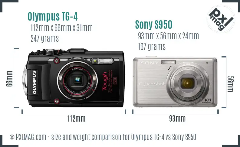 Olympus TG-4 vs Sony S950 size comparison