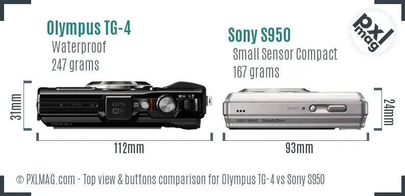 Olympus TG-4 vs Sony S950 top view buttons comparison