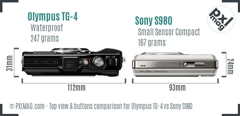Olympus TG-4 vs Sony S980 top view buttons comparison