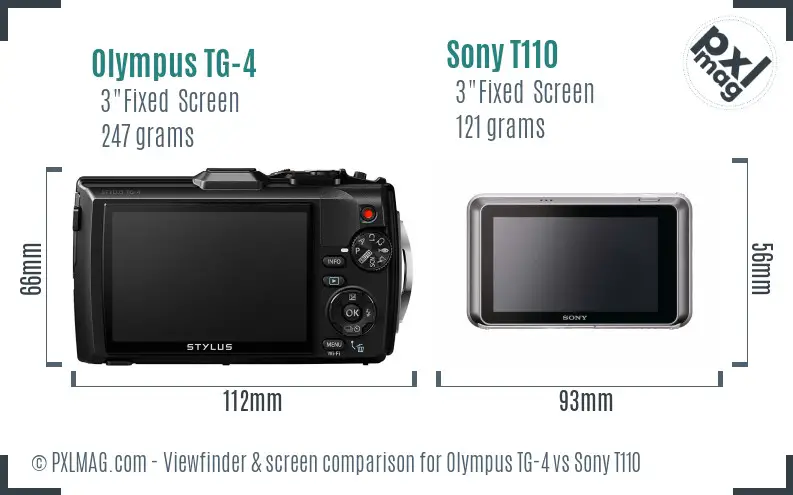 Olympus TG-4 vs Sony T110 Screen and Viewfinder comparison