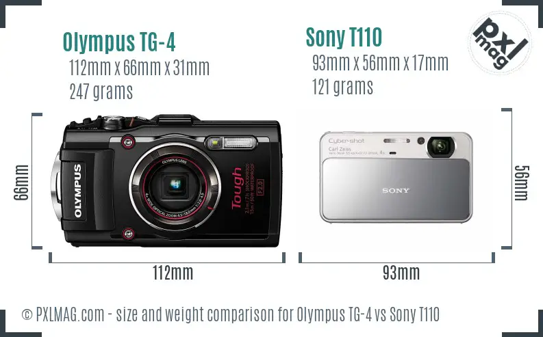 Olympus TG-4 vs Sony T110 size comparison