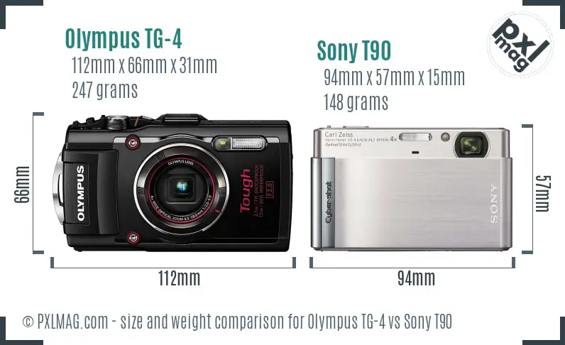Olympus TG-4 vs Sony T90 size comparison