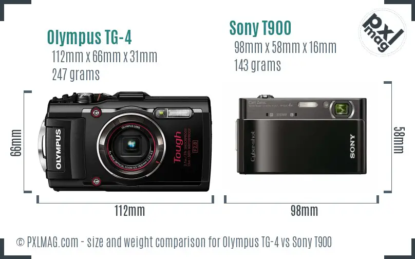 Olympus TG-4 vs Sony T900 size comparison