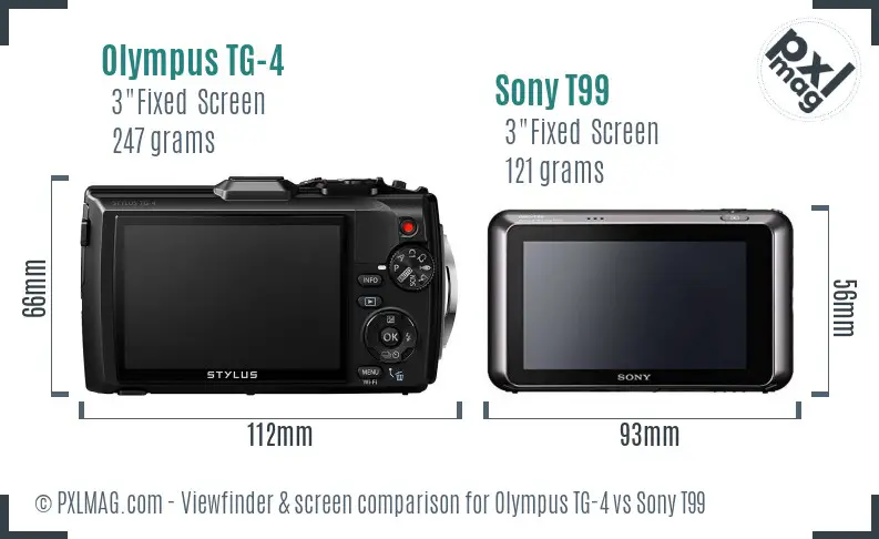 Olympus TG-4 vs Sony T99 Screen and Viewfinder comparison