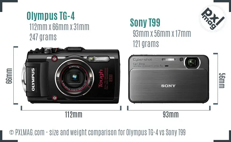 Olympus TG-4 vs Sony T99 size comparison