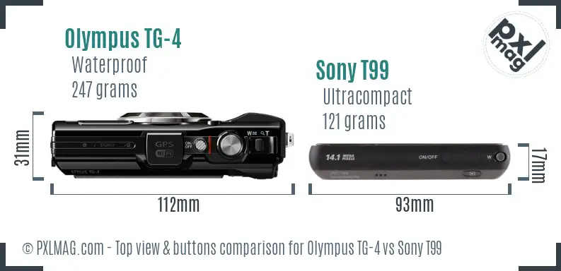 Olympus TG-4 vs Sony T99 top view buttons comparison