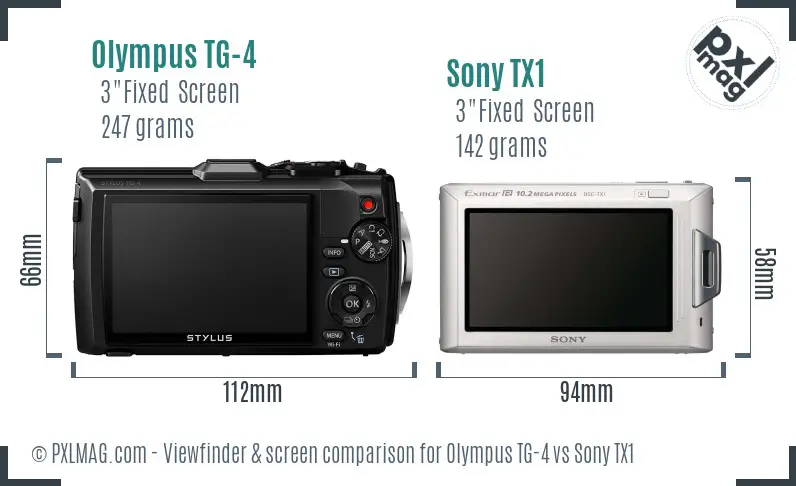 Olympus TG-4 vs Sony TX1 Screen and Viewfinder comparison