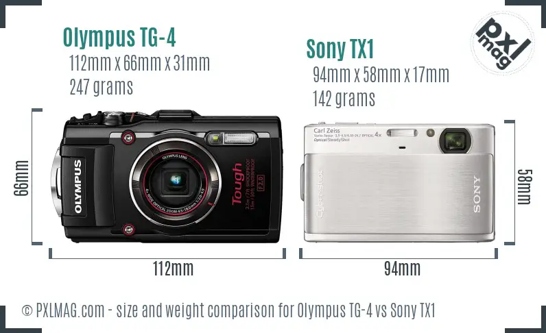Olympus TG-4 vs Sony TX1 size comparison