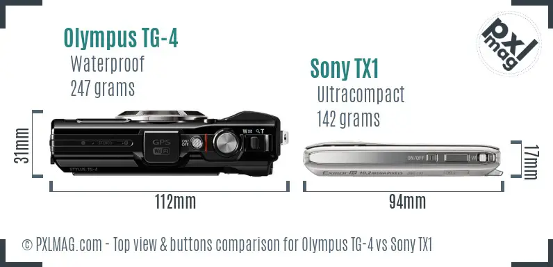 Olympus TG-4 vs Sony TX1 top view buttons comparison