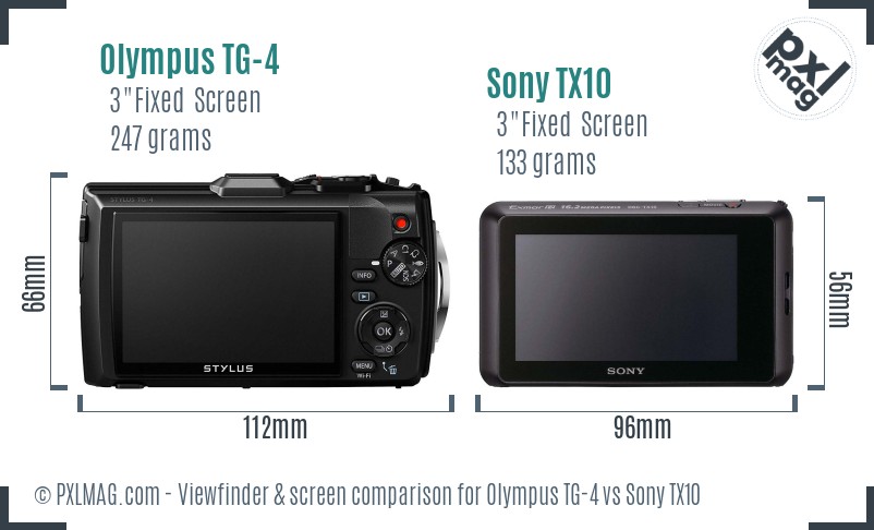 Olympus TG-4 vs Sony TX10 Screen and Viewfinder comparison