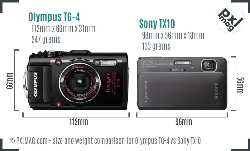 Olympus TG-4 vs Sony TX10 size comparison