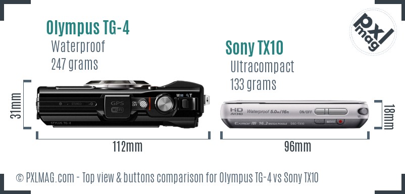 Olympus TG-4 vs Sony TX10 top view buttons comparison