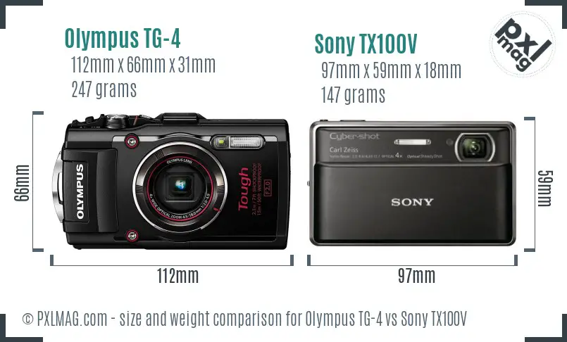 Olympus TG-4 vs Sony TX100V size comparison