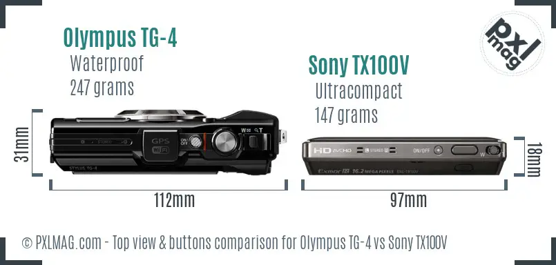 Olympus TG-4 vs Sony TX100V top view buttons comparison