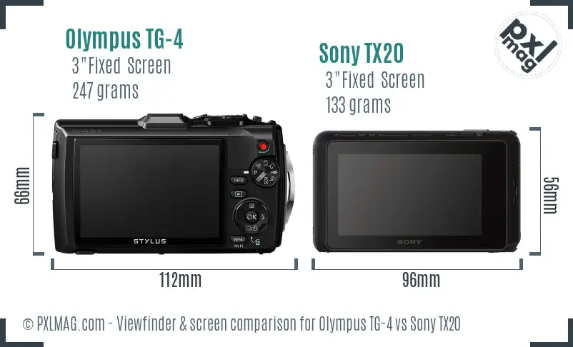 Olympus TG-4 vs Sony TX20 Screen and Viewfinder comparison