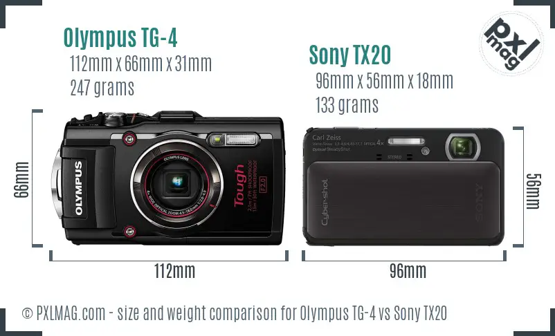 Olympus TG-4 vs Sony TX20 size comparison