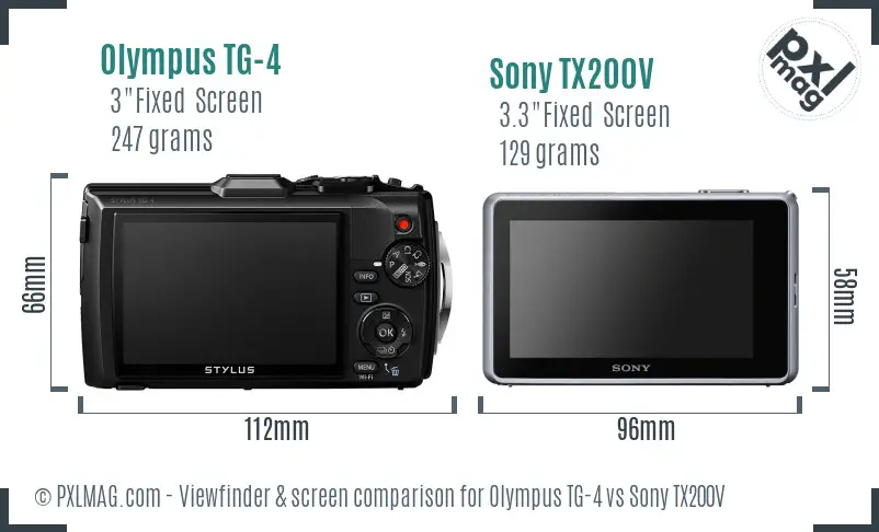 Olympus TG-4 vs Sony TX200V Screen and Viewfinder comparison