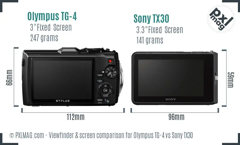 Olympus TG-4 vs Sony TX30 Screen and Viewfinder comparison