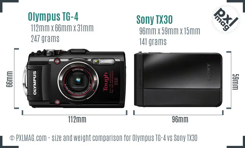 Olympus TG-4 vs Sony TX30 size comparison