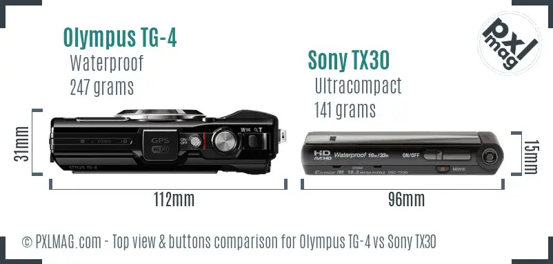 Olympus TG-4 vs Sony TX30 top view buttons comparison