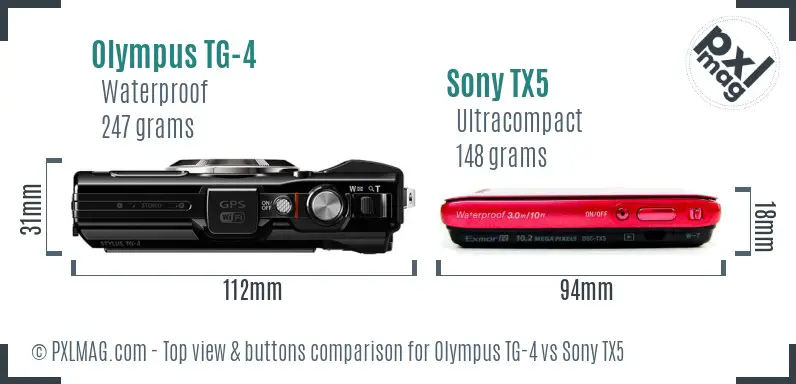 Olympus TG-4 vs Sony TX5 top view buttons comparison