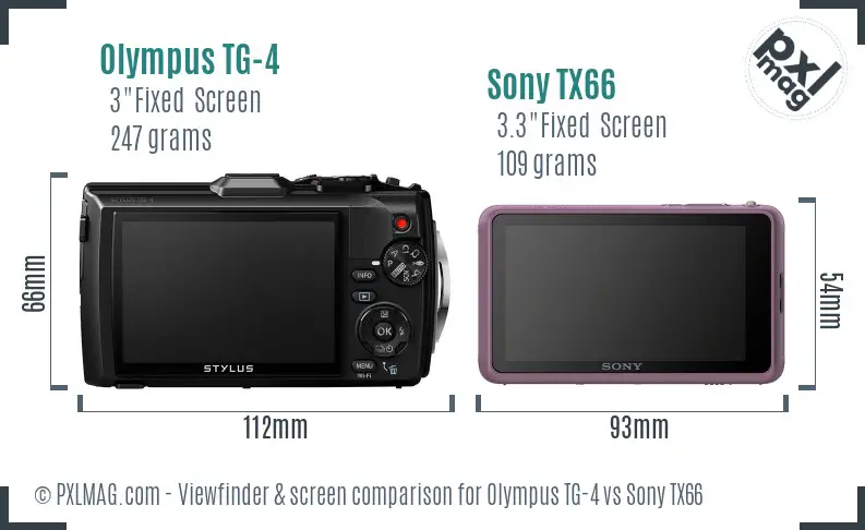 Olympus TG-4 vs Sony TX66 Screen and Viewfinder comparison