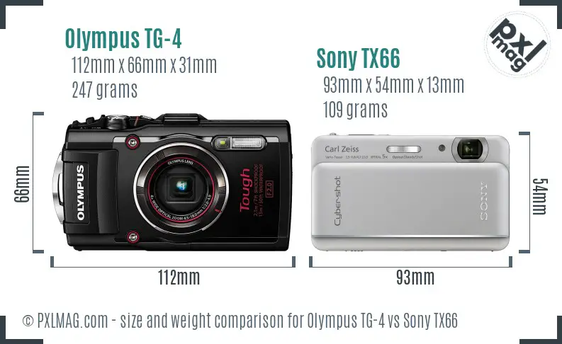 Olympus TG-4 vs Sony TX66 size comparison