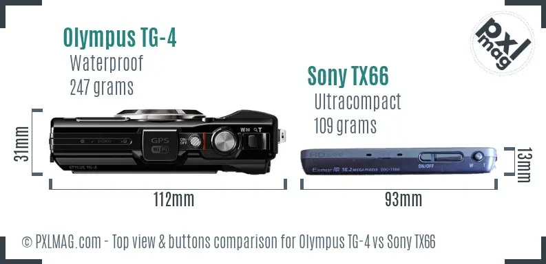 Olympus TG-4 vs Sony TX66 top view buttons comparison