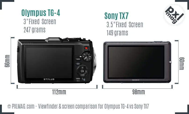Olympus TG-4 vs Sony TX7 Screen and Viewfinder comparison
