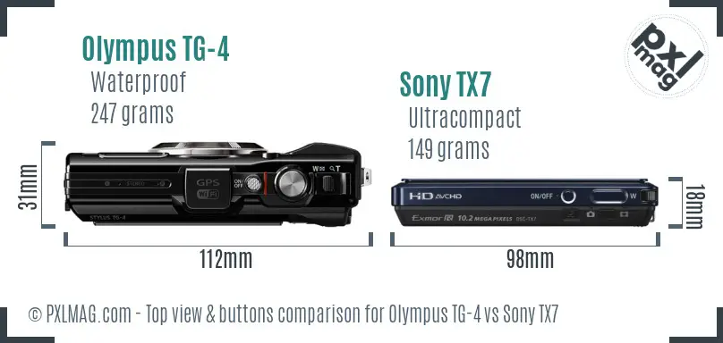 Olympus TG-4 vs Sony TX7 top view buttons comparison
