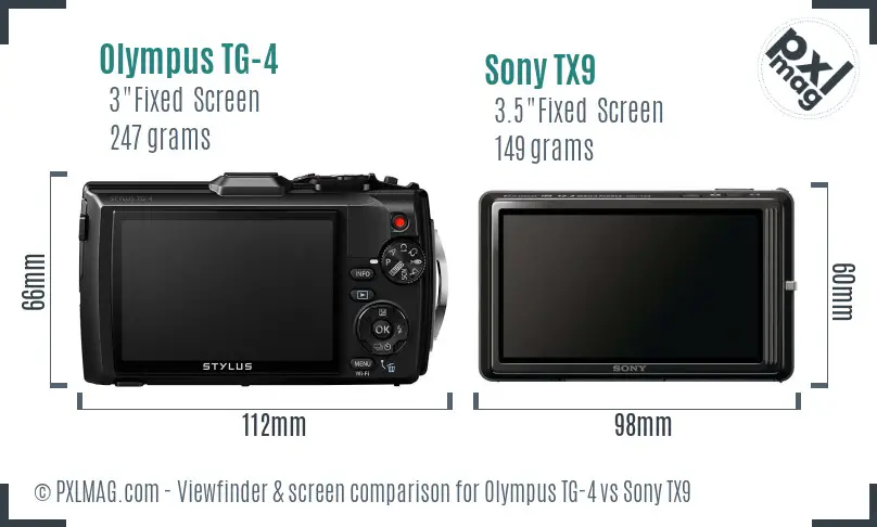 Olympus TG-4 vs Sony TX9 Screen and Viewfinder comparison