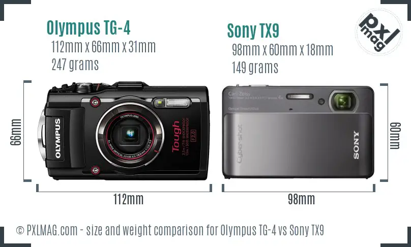 Olympus TG-4 vs Sony TX9 size comparison