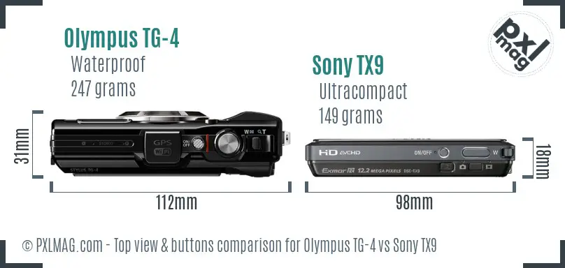 Olympus TG-4 vs Sony TX9 top view buttons comparison
