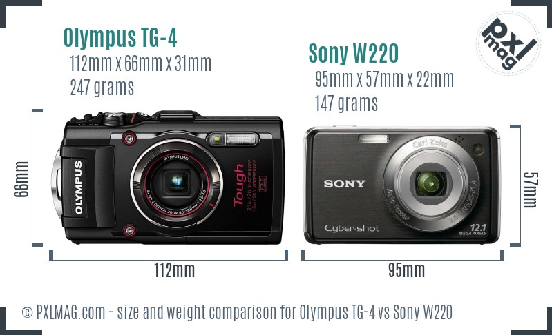 Olympus TG-4 vs Sony W220 size comparison