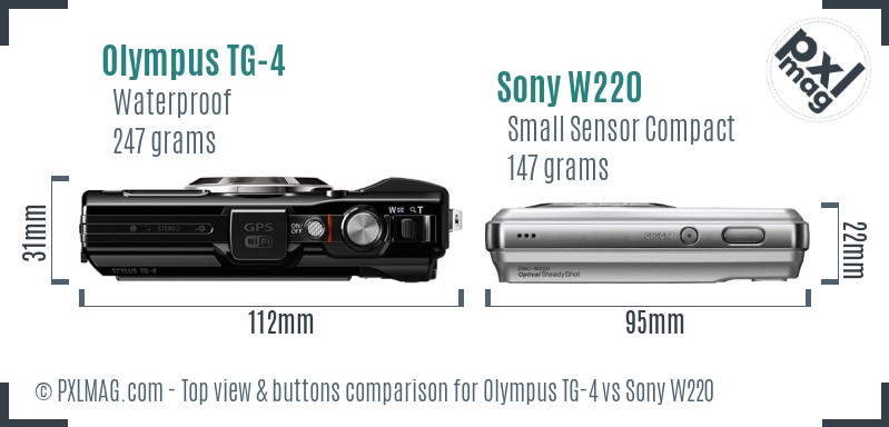 Olympus TG-4 vs Sony W220 top view buttons comparison