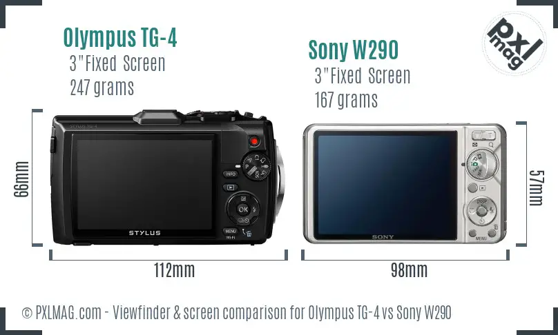 Olympus TG-4 vs Sony W290 Screen and Viewfinder comparison