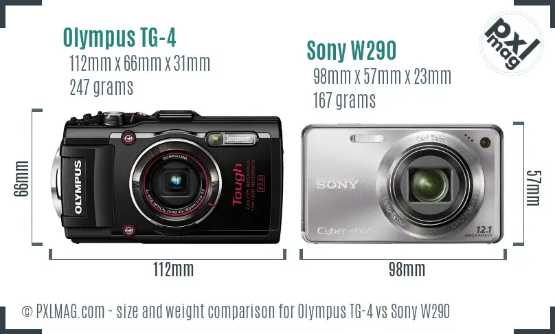 Olympus TG-4 vs Sony W290 size comparison