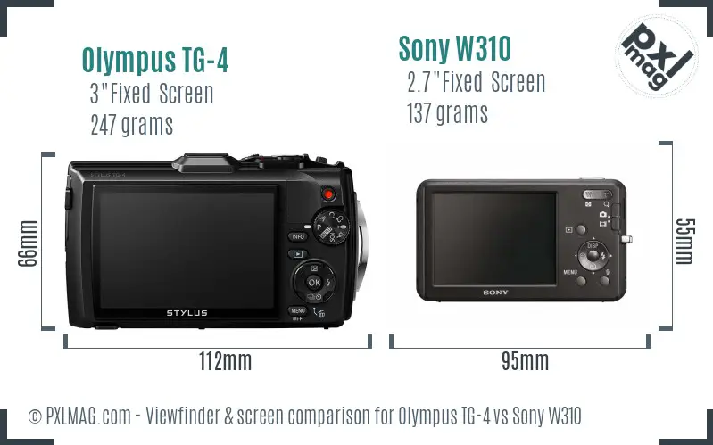 Olympus TG-4 vs Sony W310 Screen and Viewfinder comparison